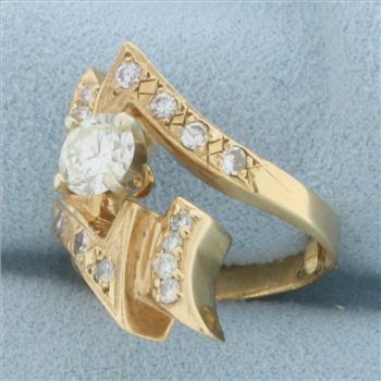 Designer Abstract Modern Design Engagement Ring in 14K Yellow Gold