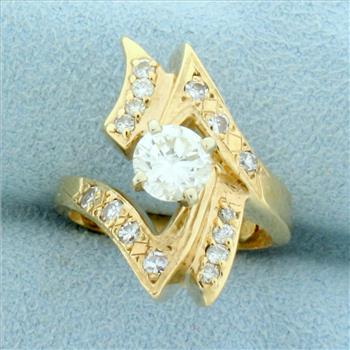 Designer Abstract Modern Design Engagement Ring in 14K Yellow Gold