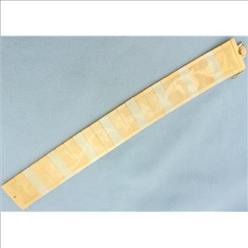 Designer Brevetto Numbered Flower Design Tri Colored Wide Bracelet in 18K Yellow, White, and Rose Gold