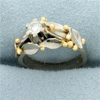 Designer Claës Giertta Modernist Diamond Ring in 18K White and Yellow Gold