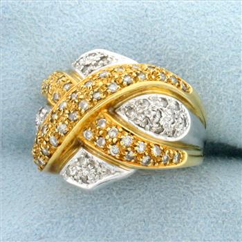 Designer Diamond Criss Cross Statement Ring in 18K Yellow and White Gold