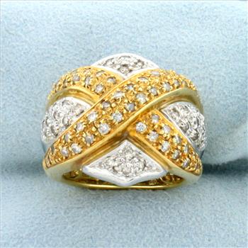 Designer Diamond Criss Cross Statement Ring in 18K Yellow and White Gold