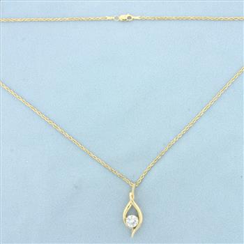 Designer Diamond Solitaire Necklace in 14k Yellow Gold