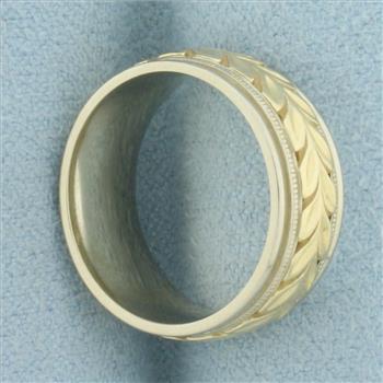 Designer Diana Leaf Nature Design Wedding Band Ring in 14k White and Yellow Gold