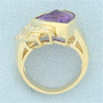 Designer Fancy Amethyst And Diamond Ring in 14k Yellow Gold