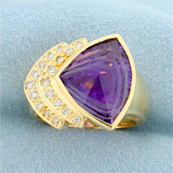 Designer Fancy Amethyst And Diamond Ring in 14k Yellow Gold