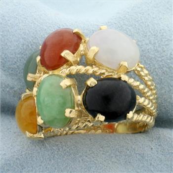 Designer Jade Statement Ring in 14K Yellow Gold