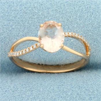 Designer Morganite and Diamond Ring in 14k Rose Gold
