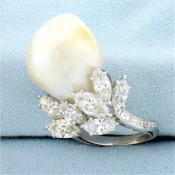 Designer One of A Kind Massive Pearl and Diamond Statement Ring in Platinum
