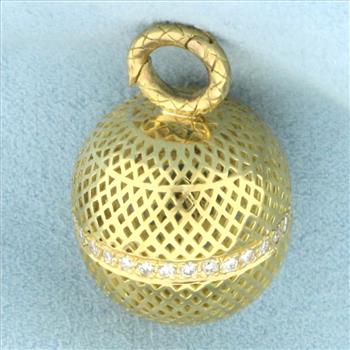 Designer Ray Griffiths Diamond Crownwork Ball Pendant in 18k Yellow Gold