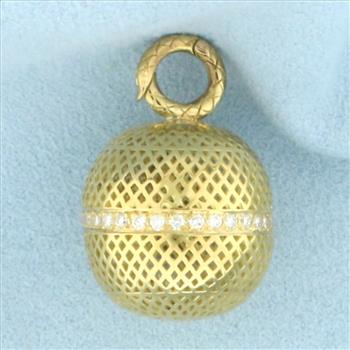 Designer Ray Griffiths Diamond Crownwork Ball Pendant in 18k Yellow Gold