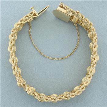 Designer Rope And Scalloped Bead Charm Bracelet In 14k Yellow Gold