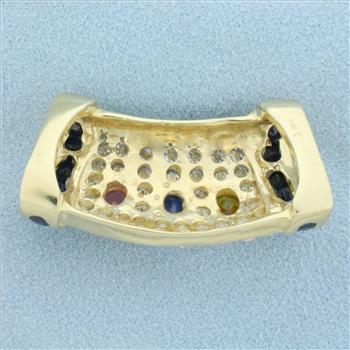 Designer Sapphire and Diamond Pendant Slide in 14K Yellow Gold