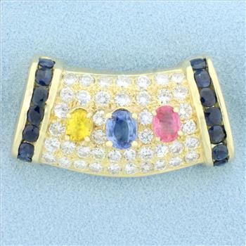 Designer Sapphire and Diamond Pendant Slide in 14K Yellow Gold