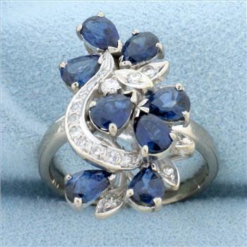 Designer Sapphire and Diamond Statement Ring in 14K White Gold