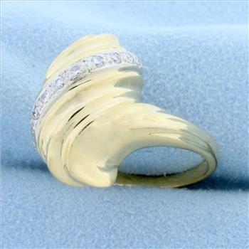 Designer Scroll Design Diamond Dome Ring in 14K Yellow Gold