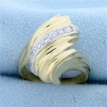 Designer Scroll Design Diamond Dome Ring in 14K Yellow Gold
