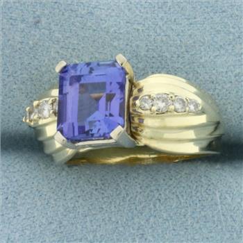 Designer Tanzanite and Diamond Ring in 14k Yellow Gold