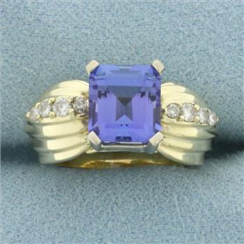 Designer Tanzanite and Diamond Ring in 14k Yellow Gold