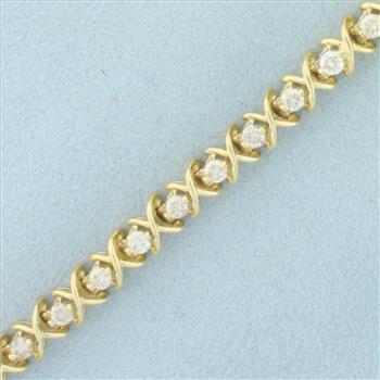 Designer X and O Diamond Tennis Bracelet in 14k Yellow Gold