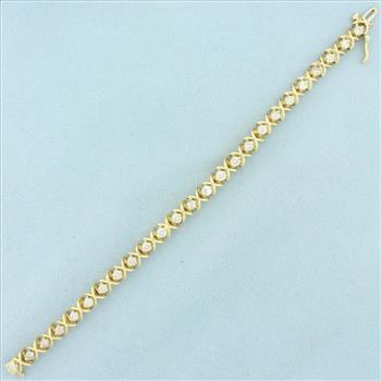 Designer X and O Diamond Tennis Bracelet in 14k Yellow Gold