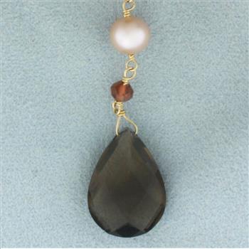 Designer Zoe B.  Pink Cultured Pearl and Gemstone Bead Necklace in 14k Yellow Gold