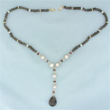 Designer Zoe B.  Pink Cultured Pearl and Gemstone Bead Necklace in 14k Yellow Gold