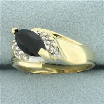 Diagonal Sapphire and Diamond Ring in 10k Yellow Gold