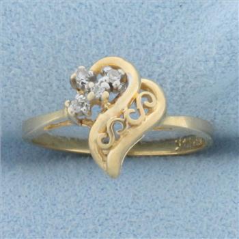 Diamond Abstract Heart Design Ring in 14k Yellow Gold