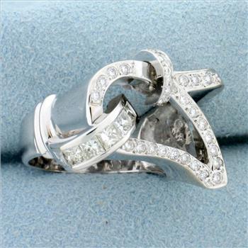Diamond Abstract Modernist Design Ring In 18k White Gold