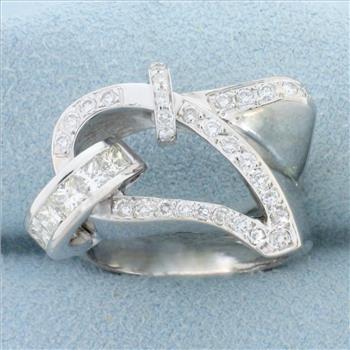 Diamond Abstract Modernist Design Ring In 18k White Gold