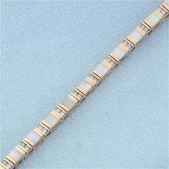 Diamond and Mother of Pearl Inlay Tennis Bracelet in 14k Rose Gold