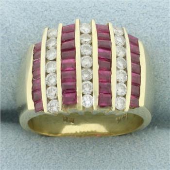 Diamond and Ruby Channel Set Ring in 14k Yellow Gold