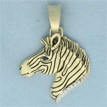 Diamond and Sapphire Zebra Pendant in 14k Yellow Gold