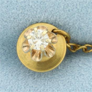 Diamond Buttercup Solitaire Tie Tack Pin in 14k Yellow Gold