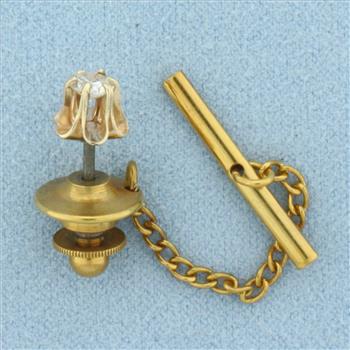 Diamond Buttercup Solitaire Tie Tack Pin in 14k Yellow Gold