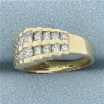 Diamond Cathedral Double Step Design Ring in 14k Yellow Gold