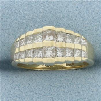 Diamond Cathedral Double Step Design Ring in 14k Yellow Gold
