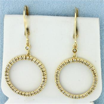 Diamond Circle Dangle Earrings In 14k Yellow Gold