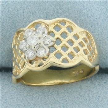 Diamond Custer Lace Design Ring in 14k Yellow Gold