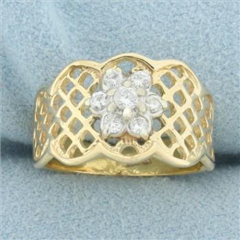 Diamond Custer Lace Design Ring in 14k Yellow Gold