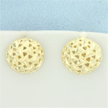 Diamond Cut Button Earrings in 14k Yellow Gold