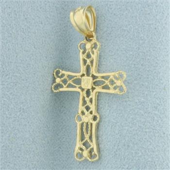 Diamond Cut Cross Pendant in 14k Yellow Gold
