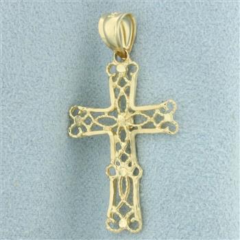 Diamond Cut Cross Pendant in 14k Yellow Gold