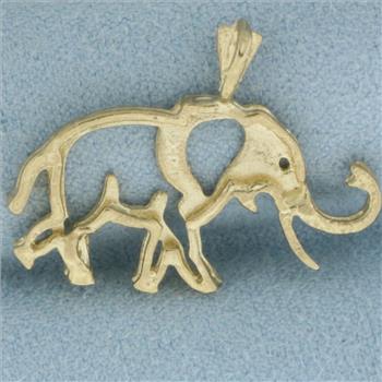 Diamond Cut Cutout Elephant Pendant in 14k Yellow Gold