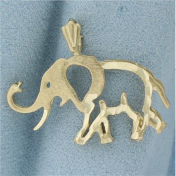 Diamond Cut Cutout Elephant Pendant in 14k Yellow Gold