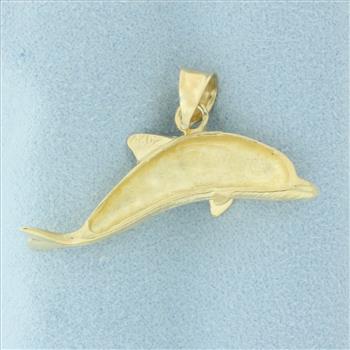 Diamond Cut Dolphin Pendant in 14k Yellow Gold