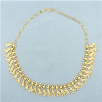 Diamond Cut Leaf Design Necklace in 22k Yellow Gold