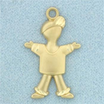 Diamond Cut Little Boy Charm or Pendant in 14k Yellow Gold
