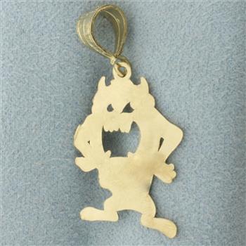 Diamond Cut Tasmanian Devil Pendant in 14k Yellow Gold
